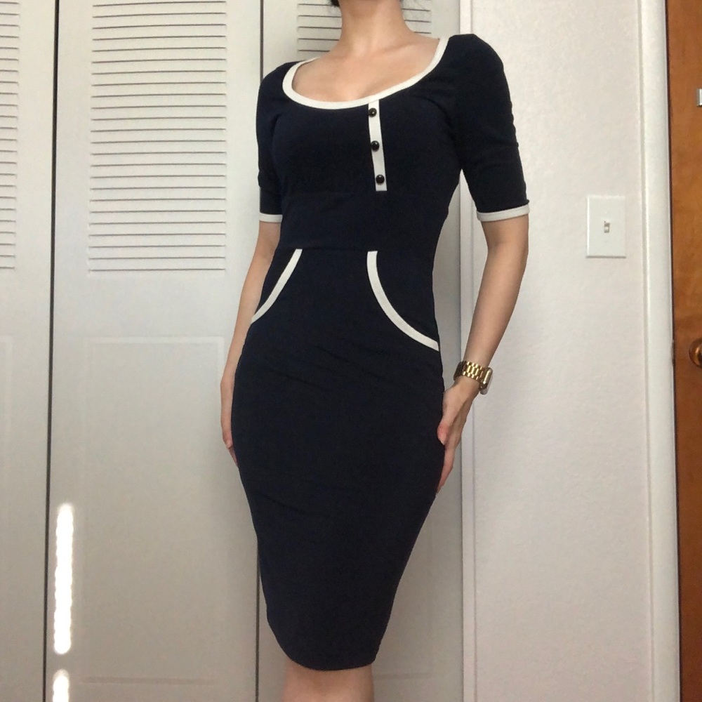 Retro pin up pencil dress Navy Blue S